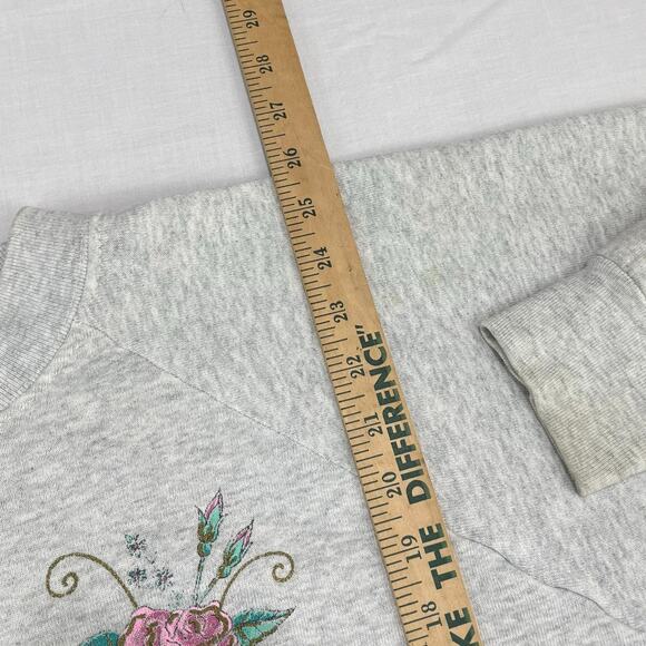 VTG 90s FOL Floral Graphic Sweatshirt size XL Roses USA Cottage Gray - Picture 5 of 9